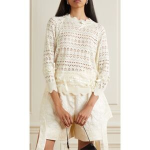 Simone Rocha Bow-detailed Scalloped Open-knit Sweater - Cream, $750